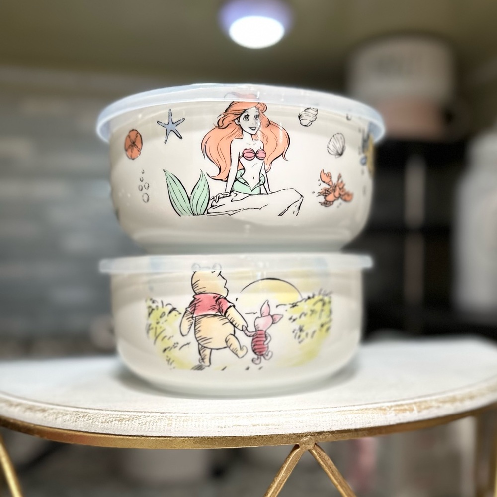Disney Winnie the Pooh & Little Mermaid Medium size Ceramic Tupperware & Lids
